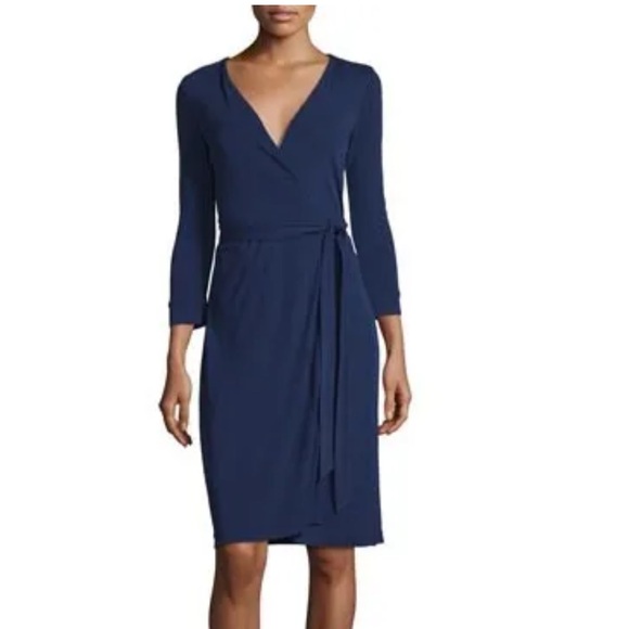 DVf Diane Von Furstenberg Julian Two Wrap Dress Midnight Blue US Size 6 EUC - Picture 11 of 15